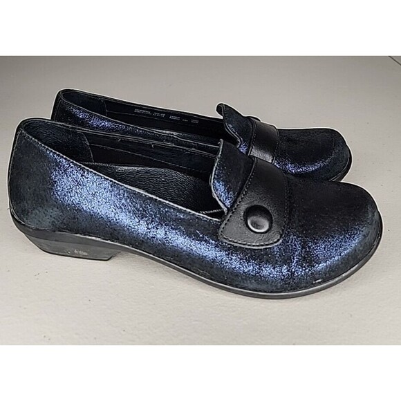 Dansko Olena Women’s 36 Black Leather Blue Metallic Loafer Clogs Flats EUC - Picture 4 of 10